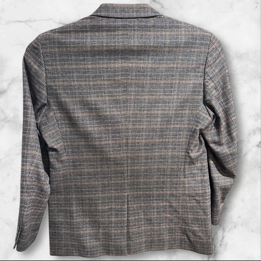 ADOLFO Mens Blazer Sport Coat Casual Two Button Jacket‎ Size 46L Wool Suit Plaid